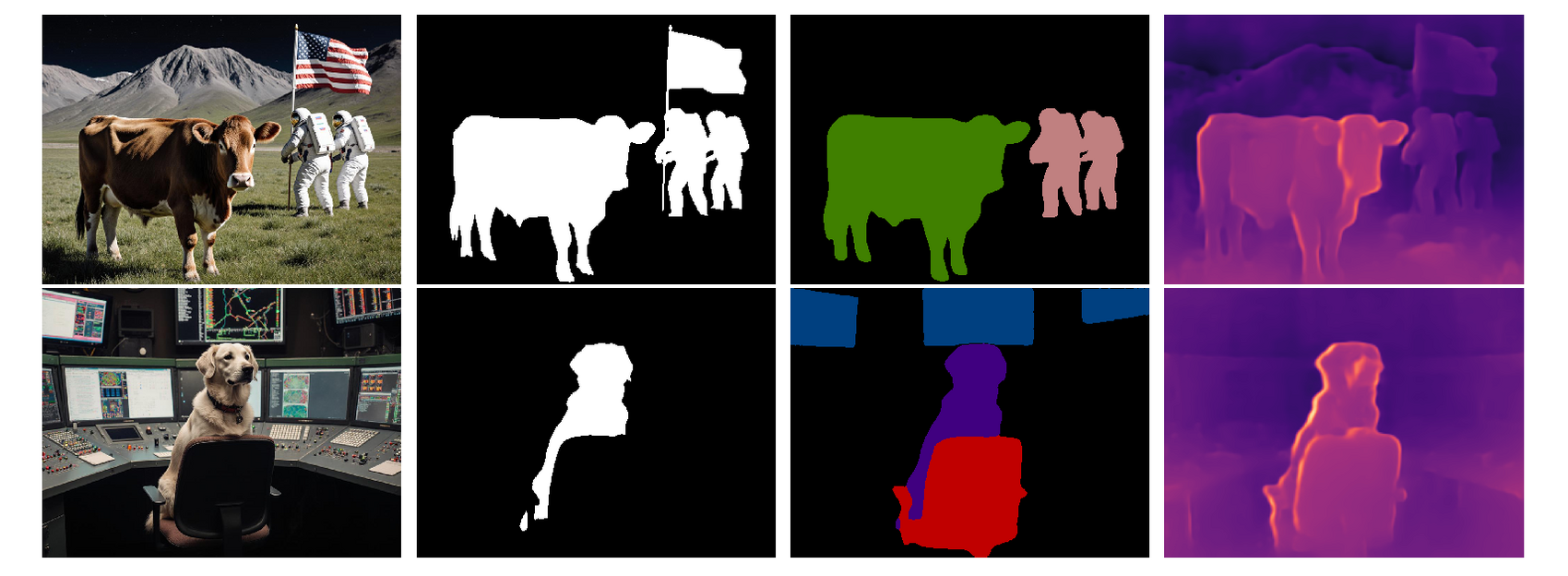 MMDiff teaser: generated images with their decoded saliency, segmentation and depth